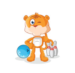 tiger play bowling illustration. character vector