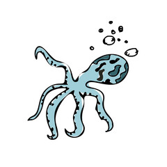 Marine coloring doodle with different nautical elements. Underwater animals vector 