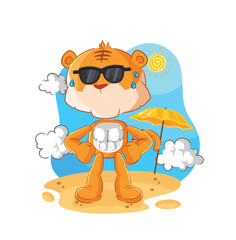 tiger sunbathing in summer. character vector