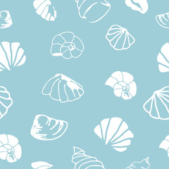 Sells. Marine coloring doodle with different nautical elements. Vector nautical seamless pattern with sea elements, for wallpapers, prints, textiles, fabric, backgrounds.