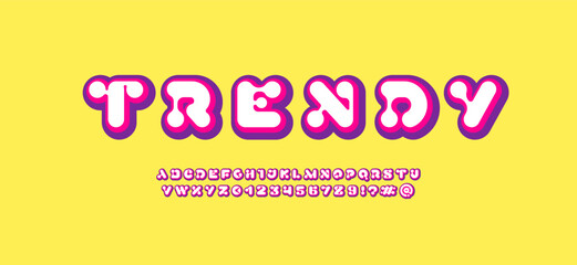 Modern 3d font, trendy futuristic bright alphabet, letters and numbers, vector illustration 10EPS