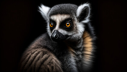 Obraz premium Lemur close up isolated black created with Generative Ai technology