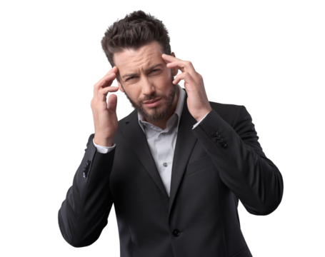 Businessman with headache head in hands
