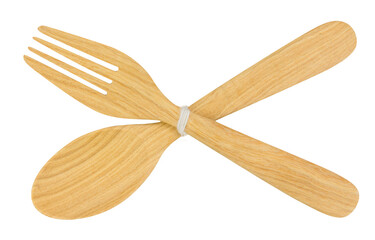 wooden spoon and fork isolated