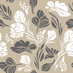 Floral pattern, seamless vector illustration. Abstract flowers, branches, stylish print background
