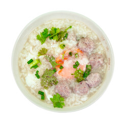 rice porridge with pork meat ball isolated