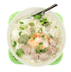 rice porridge with pork meat ball isolated