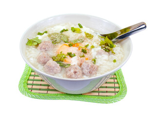 rice porridge with pork meat ball isolated