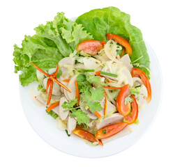 Thai cuisine spicy pork salad isolated