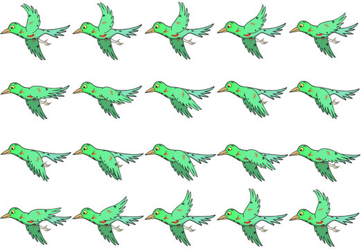 Animated crow sprite sheet.Zombie crow green.