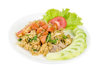 Fried rice with sausage isolated