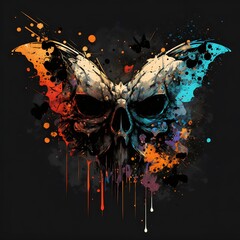 Skull and moth dark ink splatter style created with AI