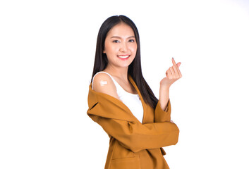 Asian woman vaccine , beautiful asian girl have been fully vaccinated or booster vaccinated.	
