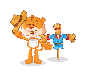 tiger with scarecrows cartoon character vector