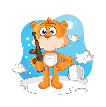 tiger soldier in winter. character mascot vector
