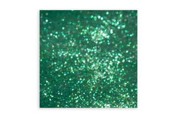 Unfocused shiny green background, cut square on transparent background. Inscription card with copy space.