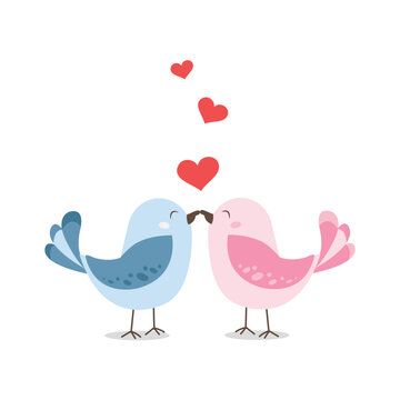 Bird in love concept, Two birds kiss, Happy Valentine's day.