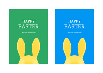 Happy Easter rabbit long ears bauble 3d greeting card set design template realistic vector