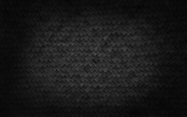 Old black reed weaving mat texture background, pattern of woven rattan mat in vintage style. - obrazy, fototapety, plakaty