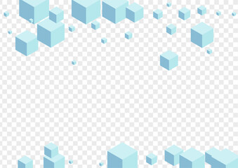 Blue Block Background Transparent Vector. Box Graphic Card. White Square Science Design. Clean Texture. Monochrome Shape Cube.