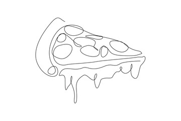 Continuous single one line drawing art of delicious sliced cheese pizza. Vector illustration of restaurant menu fast food.