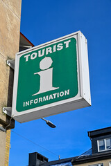 Green sign at tourist information Kumla Sweden february 6 2023