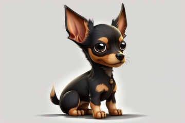 Cute anime toy terrier eats, plays, runs and smiles.