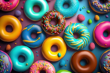 image, glazed colored donuts , generative ai