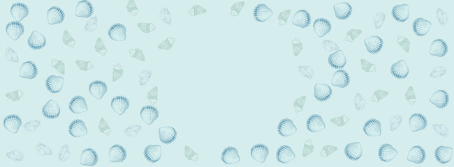 Blue Seashell Background Gray Vector. Marine Design. Cartoon Collection Illustration. Ultramarine Snail Pretty Graphic.