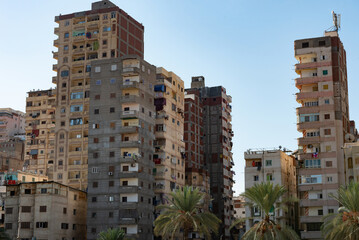 Fototapeta na wymiar High rise tower blocks of apartments near the Mediterranean sea front Corniche, Alexandria, Egypt, Africa