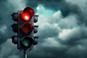image, traffic light with lights on cloudy sky background, ai genera - obrazy, fototapety, plakaty