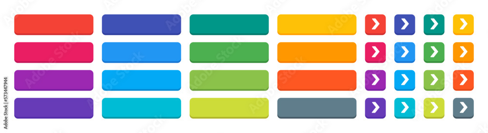 Poster Flat design colorful button vector set. Template of modern buttons for web interface in different colors.