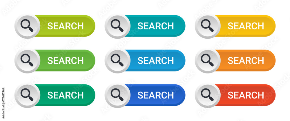 Leinwandbilder search buttons vector colorful set, with magnifying glass icon. graphic design element.