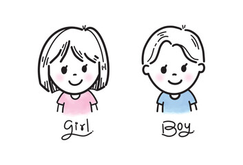 Boy and Girl on white background, hand drawn, vector illustration.