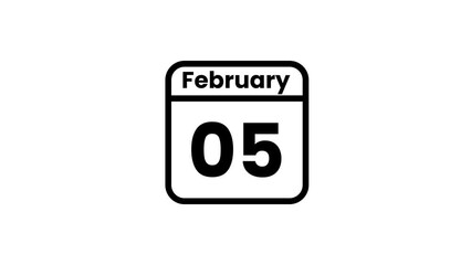 05 February calendar icon animation. Luma matte with transparent background 4K resolution