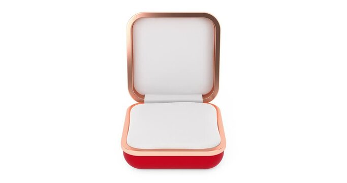 4k Resolution Video: Red Gift Box for Ring With Closed and Opened Lid on a white background with Alpha Matte
