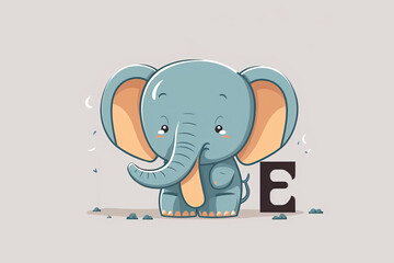 Elephant cute caracter and letter E logo. Generative Ai
