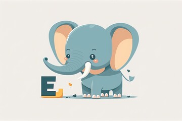 Elephant cute caracter and letter E logo. Generative Ai