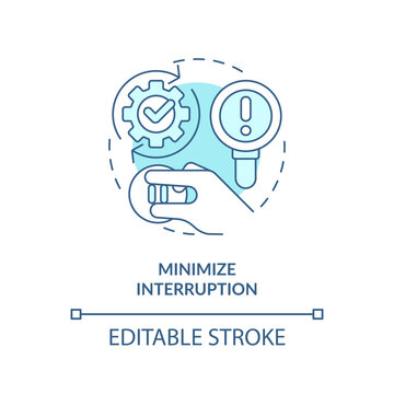 Minimize Interruption Blue Concept Icon. Disaster Recovery Plan Benefit Abstract Idea Thin Line Illustration. Isolated Outline Drawing. Editable Stroke. Arial, Myriad Pro-Bold Fonts Used