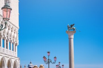 View of part of Piazza San Marco and blue sky with copy space