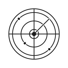 Location scanner icon, signal radar pictogram. Lined, simple vector design, black symbol isolated on white background.