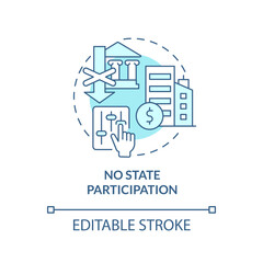 No state participation turquoise concept icon. Control free. Private sector feature abstract idea thin line illustration. Isolated outline drawing. Editable stroke. Arial, Myriad Pro-Bold fonts used