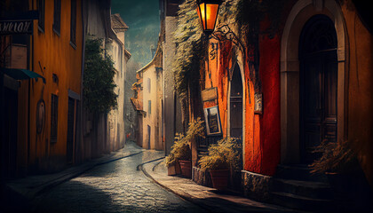 Street in the old town, generative ai