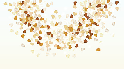 Realistic Background with Confetti of Hearts Glitter Particles. St. Valentine Day. Celebration pattern. Light Spots. Explosion of Confetti. Glitter Vector Illustration. Design for Banner.