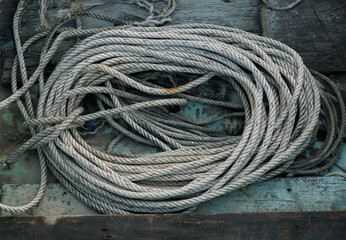 old ropes in sea boat