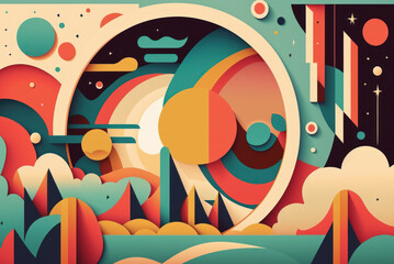 Abstract mixed shape retro vintage color style background. Generative ai.