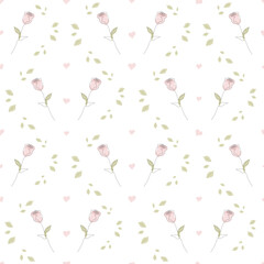 Seamless pattern with hand drawn rose flower continuous one line art. Minimalist contour drawing monoline pastel rose seamless pattern.
