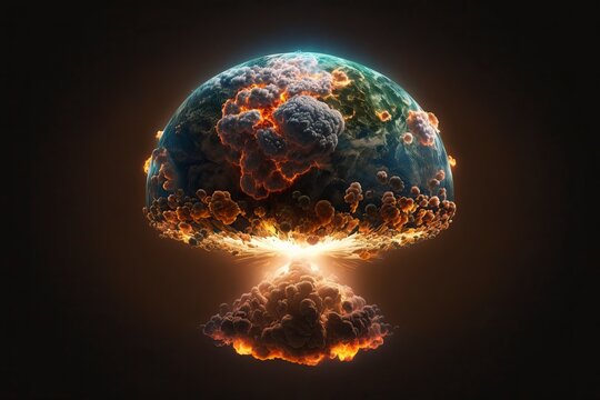 earth mixed with a nuclear explosion view from space, dramatic illustration, 