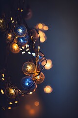 golden christmas garland in blue ambiance light