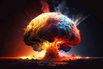 an explosion with colored smoke, in the style of dystopian realism, science-based, album covers, nuclear art, intense drama - obrazy, fototapety, plakaty
